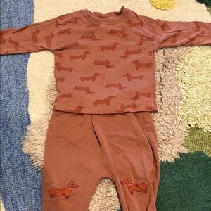 Cozy Brown Kids Set with Dachshund Design